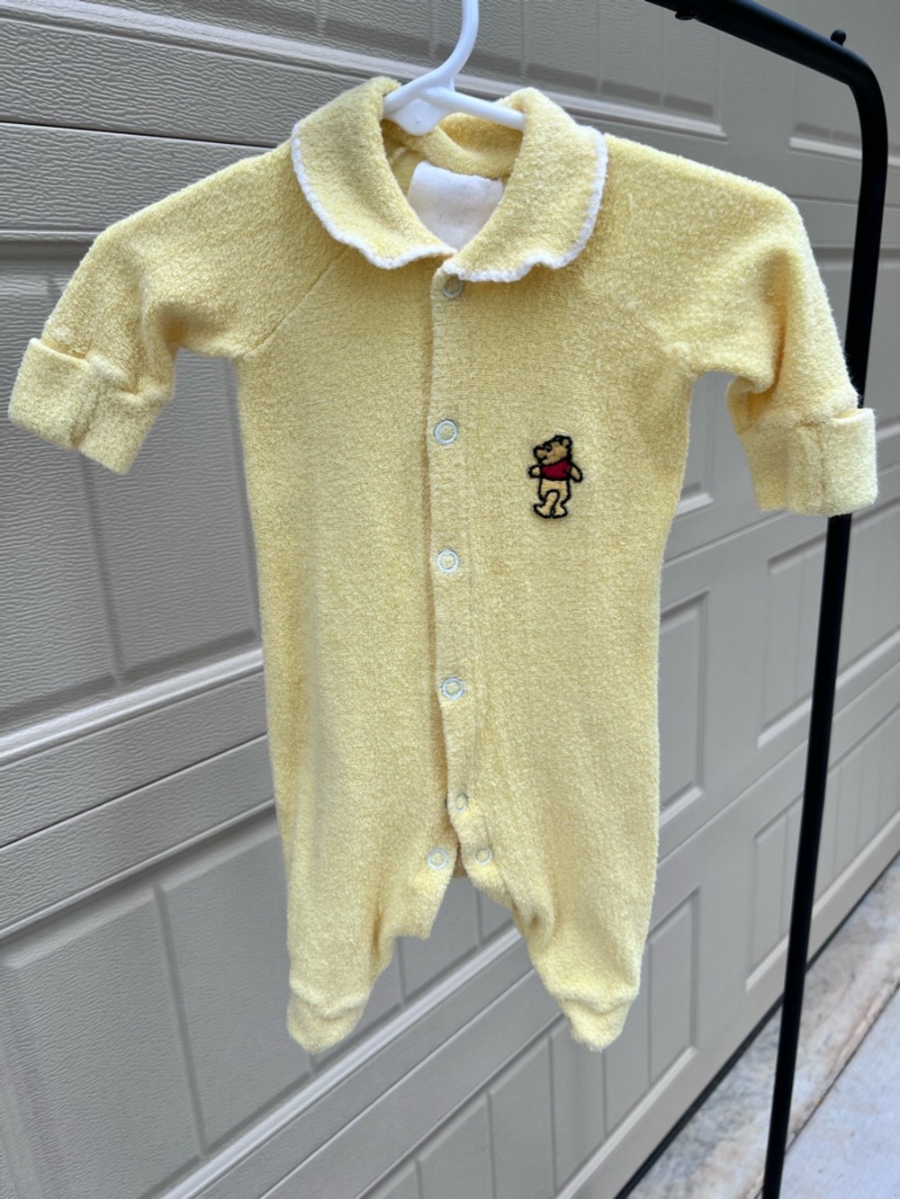 VINTAGE Y2K Yellow Terry Knit Baby One-Piece with Winnie the Pooh Appliqué